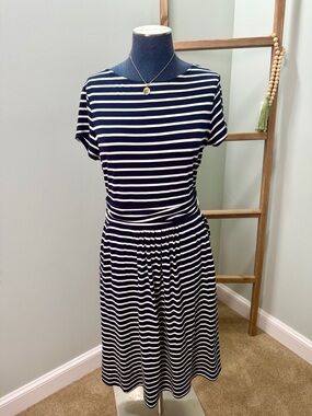 Boden Blue White Stripe Short Sleeve Amelie Jersey Dress Size 8L